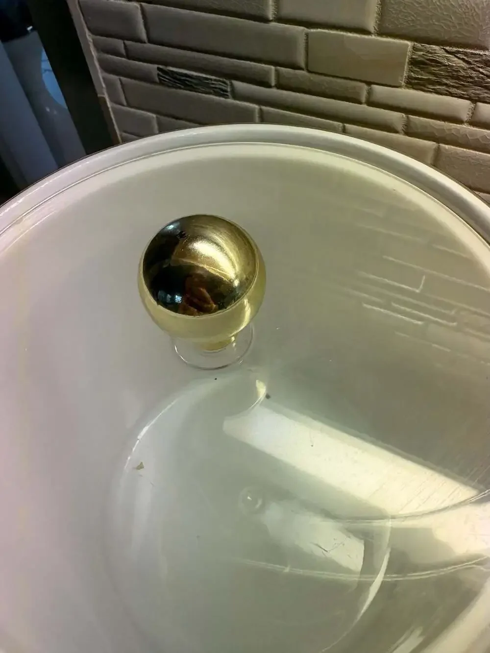 Vintage Brushed Gold Ice Bucket with Lucite Handle and Gold Tone Ball Knob